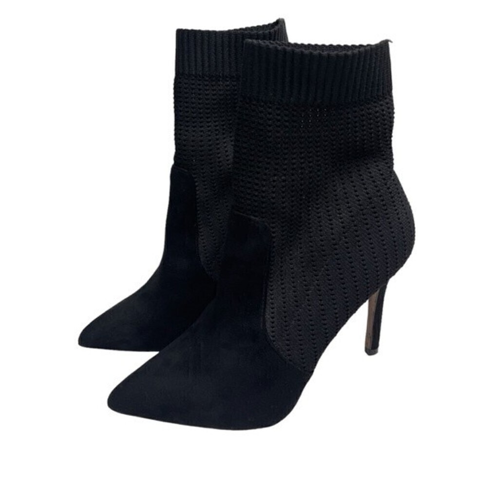 Catherine Malandrino Boots 9.5 Dnonita Black Stretch Knit Sock Bootie Heel - Picture 1 of 9